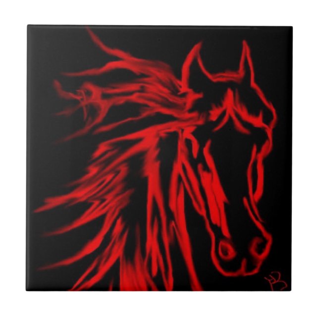 Red Horse on Black Original Art  Tile (Front)