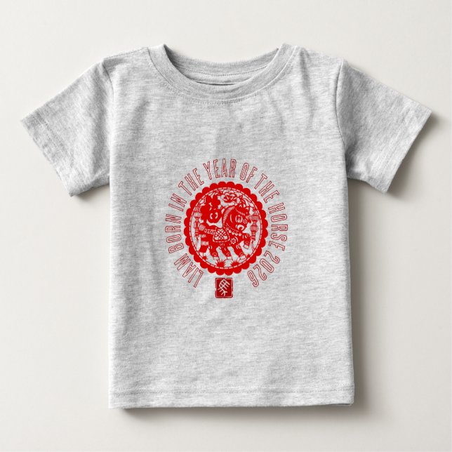 Red Horse paper cut-out Personalized Baby T T-Shirt (Front)