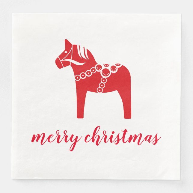 Red Horse Scandinavian Nordic Merry Christmas Napkin (Front)