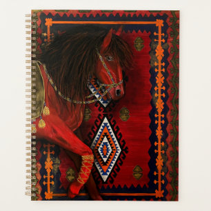Red Horse with Traditional Kilim Motifs Planner