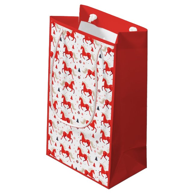 Red Horses Design  Small Gift Bag (Back Angled)