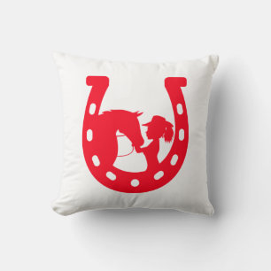 Red Horseshoe Girl and Horse Cushion