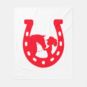 Red Horseshoe Girl and Horse Fleece Blanket