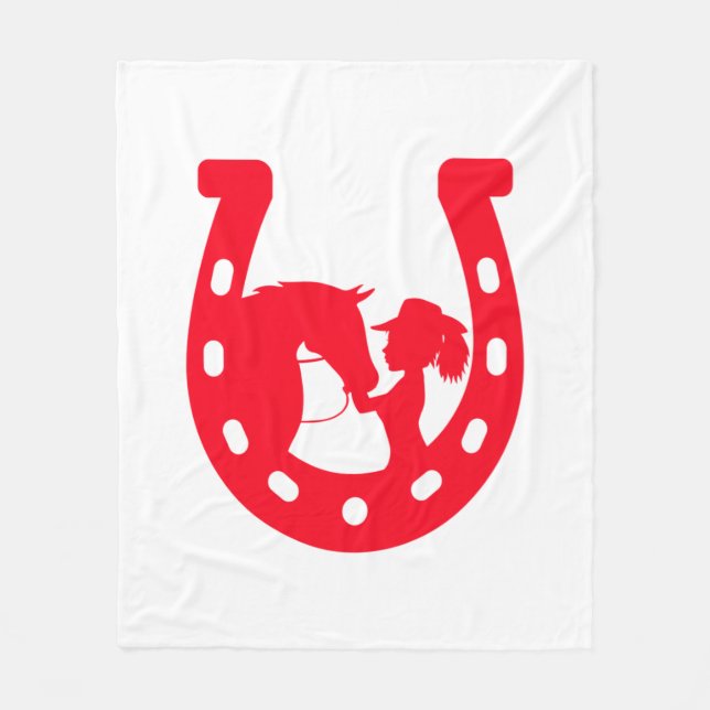 Red Horseshoe Girl and Horse Fleece Blanket (Front)