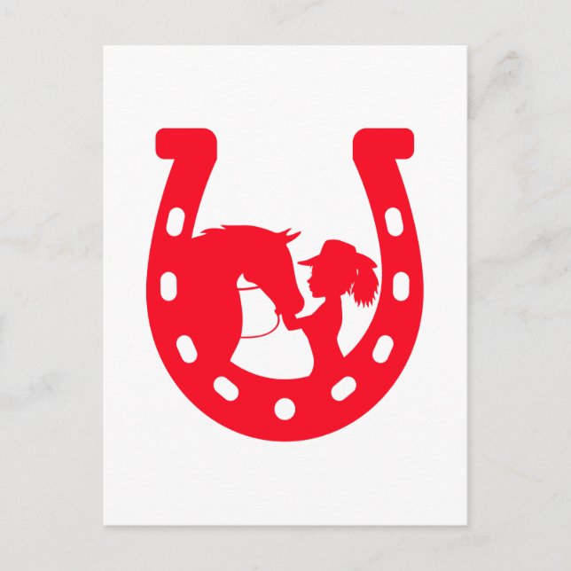 Red Horseshoe Girl and Horse Postcard (Front)