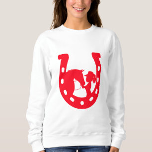 Red Horseshoe Girl and Horse Sweatshirt