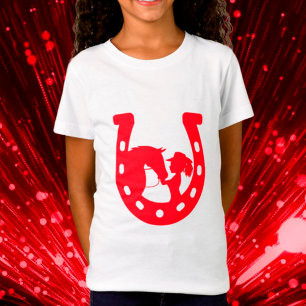 Red Horseshoe Girl and Horse T-Shirt