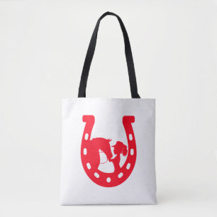 Red Horseshoe Girl and Horse Tote Bag