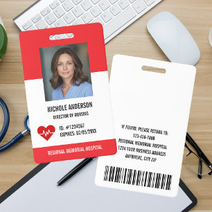 Red Hospital Medical Employee Logo Photo Id Badge