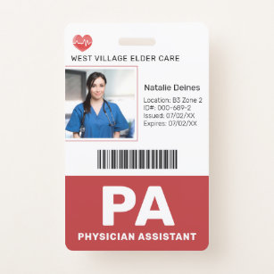Red   Hospital Medical Employee Photo ID Badge