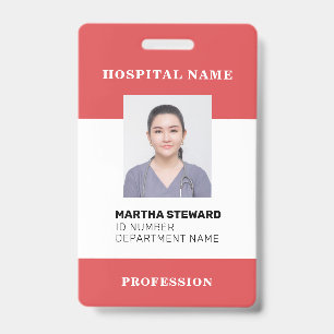 Red Hospital Nurse Medical Employee Photo Company ID Badge