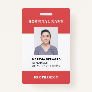 Red Hospital Nurse Medical Employee Photo Company ID Badge