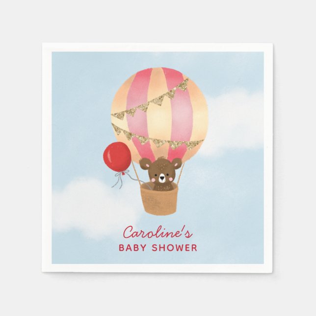Red Hot Air Balloon Girl Baby Shower Napkin (Front)