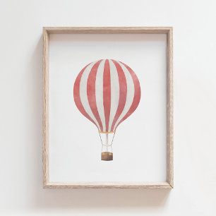 Red Hot Air Balloon Nursery Decor Poster