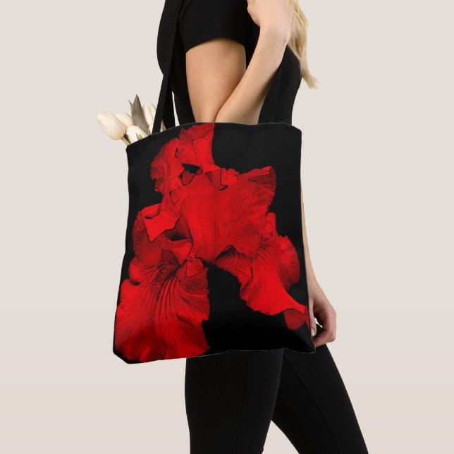 Red Hot Bearded Iris Abstract Flower  Tote Bag (Close Up)
