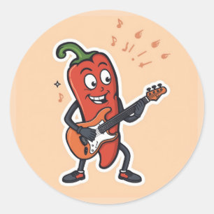 Red Hot Chili Pepper Playing Guitar Fun Music Stic Classic Round Sticker
