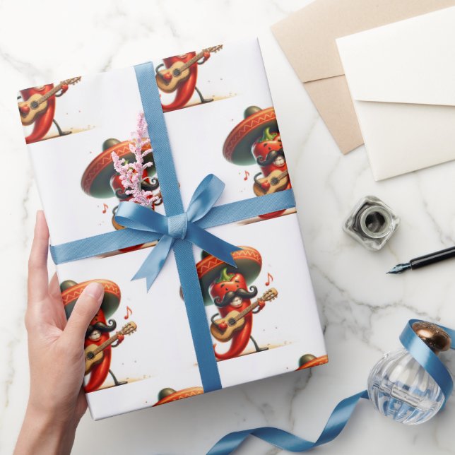 Red Hot Chilli Pepper Playing Guitar Wrapping Paper (Gifting)