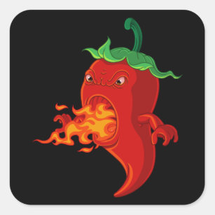 red hot chilli pepper with flame square sticker