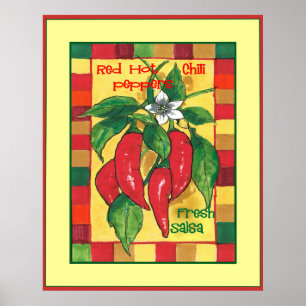 Red Hot Chilli Peppers on Vine ColorfulTiles Borde Poster