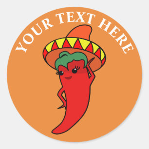 Red Hot Kawaii Pepper Diva Mexican Sombrero Classic Round Sticker
