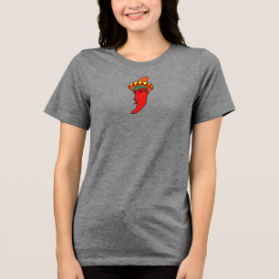 Red Hot Kawaii Pepper Diva Mexican Sombrero Tri-Blend Shirt