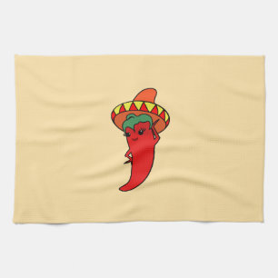 Red Hot Kawaii Pepper Diva Tea Towel