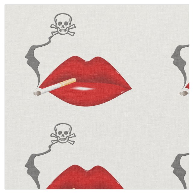 Red Hot Lips Cigarette Skull Smoke Fabric (Close Up)