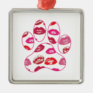 Red Hot Lips Dog Paw Print Metal Tree Decoration