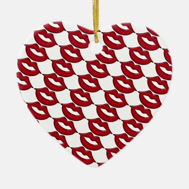 Red Hot Lips Heart Shaped Ornament (Front)