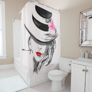 Red Hot Lips - Mysterious Lady - Painting Shower Curtain