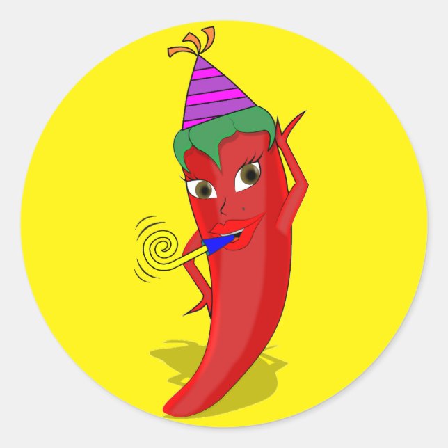 Red Hot Pepper Diva Birthday Celebration Custom Classic Round Sticker (Front)