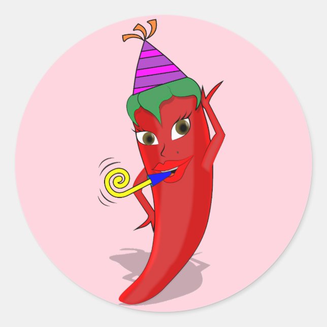 Red Hot Pepper Diva Birthday Celebration Custom Classic Round Sticker (Front)