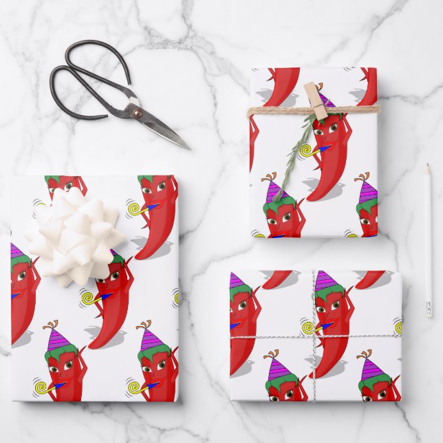 Red Hot Pepper Diva Birthday Celebration Custom Wrapping Paper Sheet (Front)