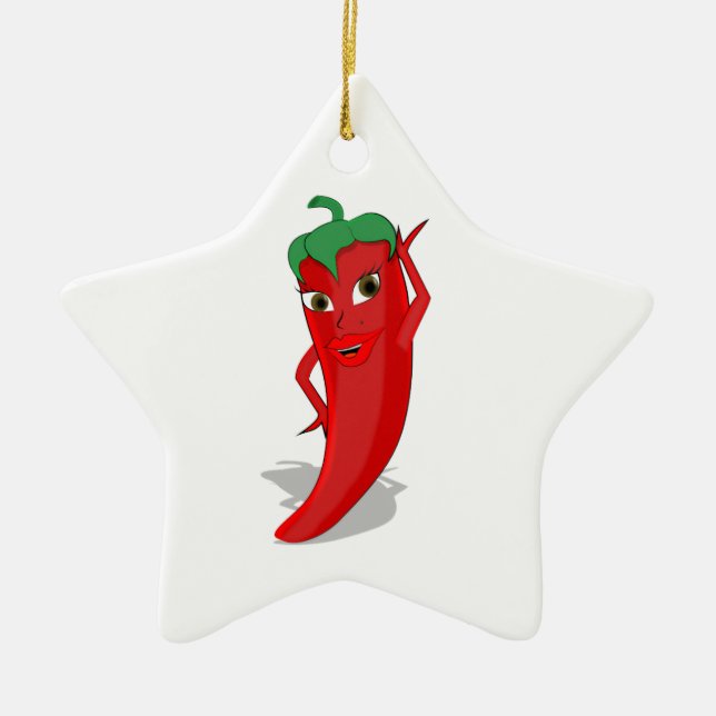 Red Hot Pepper Diva Ceramic Tree Decoration (Front)