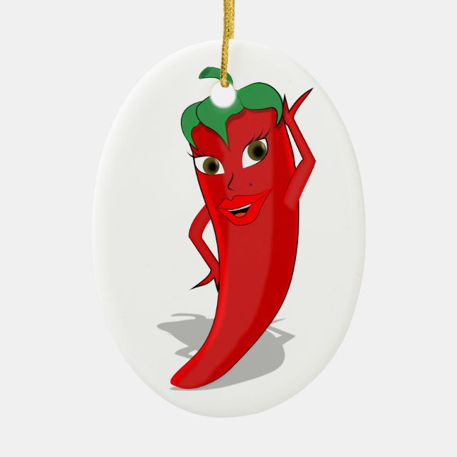 Red Hot Pepper Diva Ceramic Tree Decoration (Front)