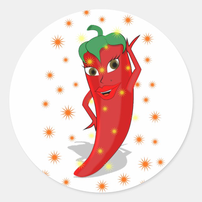Red Hot Pepper Diva Classic Round Sticker (Front)