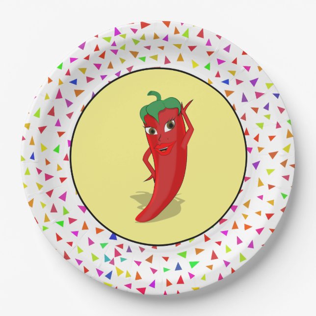 Red Hot Pepper Diva Confetti Pattern Paper Plate (Front)