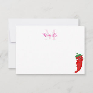 Red Hot Pepper Diva Cute Personalized Monogram Card