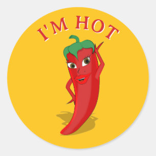 Red Hot Pepper Diva Editable Classic Round Sticker