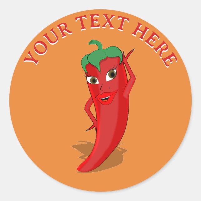 Red Hot Pepper Diva Editable Text Classic Round Sticker (Front)