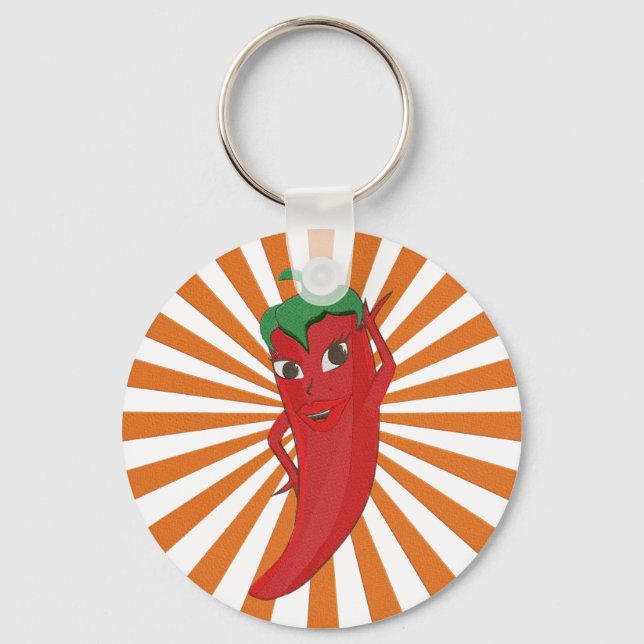 Red Hot Pepper Diva Faux Embroidery Print Key Ring (Front)