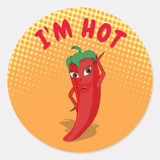 Red Hot Pepper Diva Gradient Classic Round Sticker (Front)