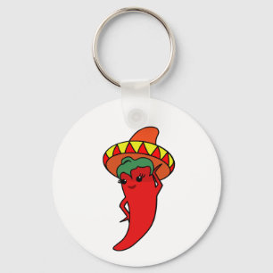 Red Hot Pepper Diva Mexican Sombrerob Key Ring