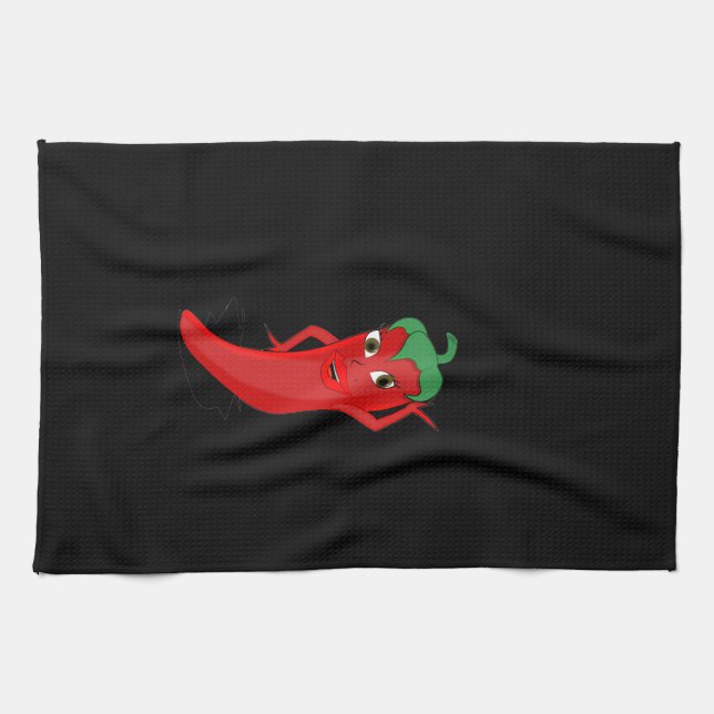 Red Hot Pepper Diva On Black Towel (Horizontal)