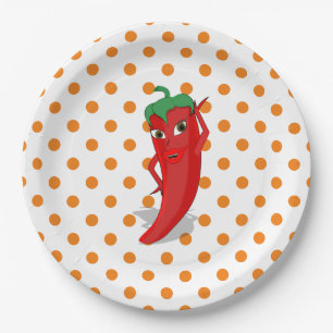 Red Hot Pepper Diva Orange Polka Dots Paper Plate