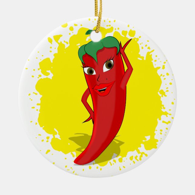 Red Hot Pepper Diva Paint Splatter Ceramic Tree Decoration (Front)