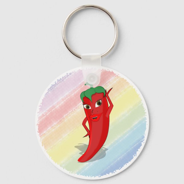 Red Hot Pepper Diva Pastel Rainbow  Key Ring (Front)