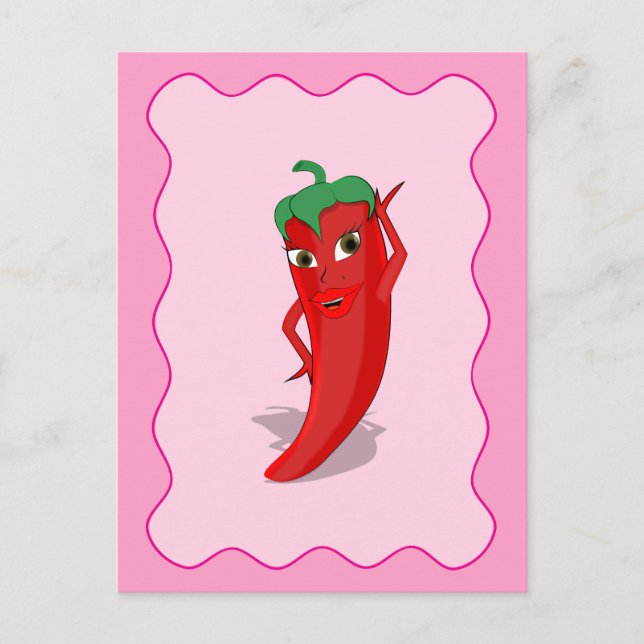 Red Hot Pepper Diva Pink Wavy Border Postcard (Front)