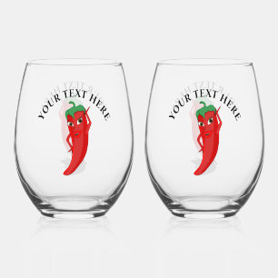 Red Hot Pepper Diva Stemless Wine Glass