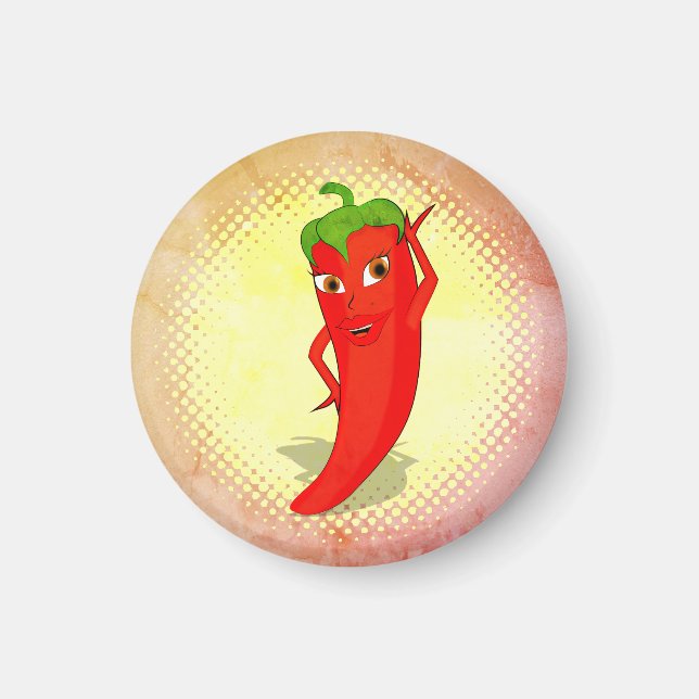 Red Hot Pepper Diva Vintage Style Print Magnet (Front)